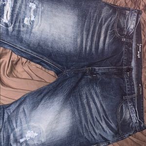 Smoke Rise Long Denim Shorts Blue Acid Wash